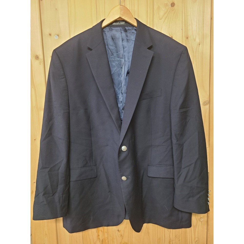Ralph Lauren Blazer 42 R Navy Wool Silver Button Logo Crest University‎ Sport
